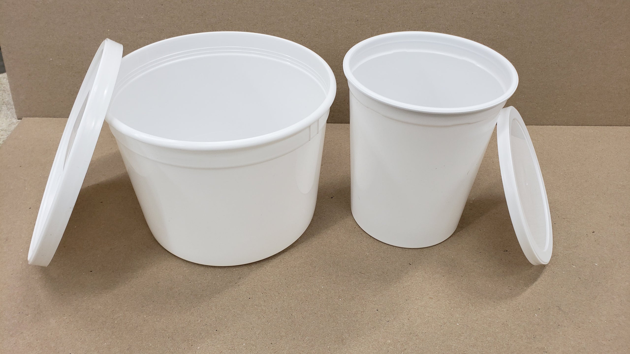 Plastic tubs/ containers.
